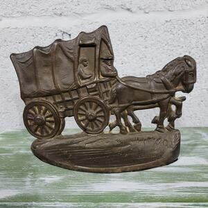Vintage Cast Bronze Door Stop Western Stage Coach COPR 1980